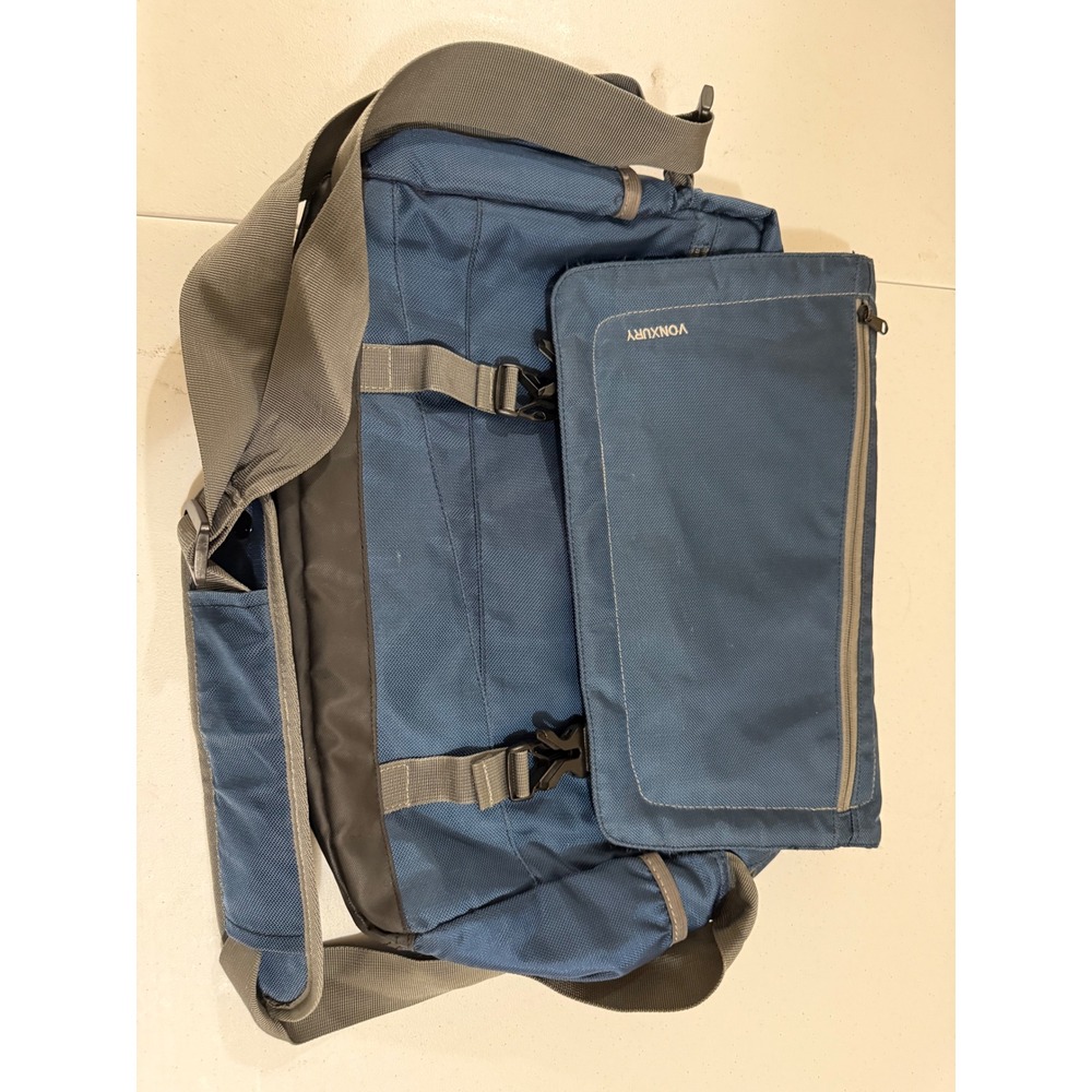 Vonxury Messenger Bag Blue Grey Ballistic Nylon Laptop Crossbody Tech Bag